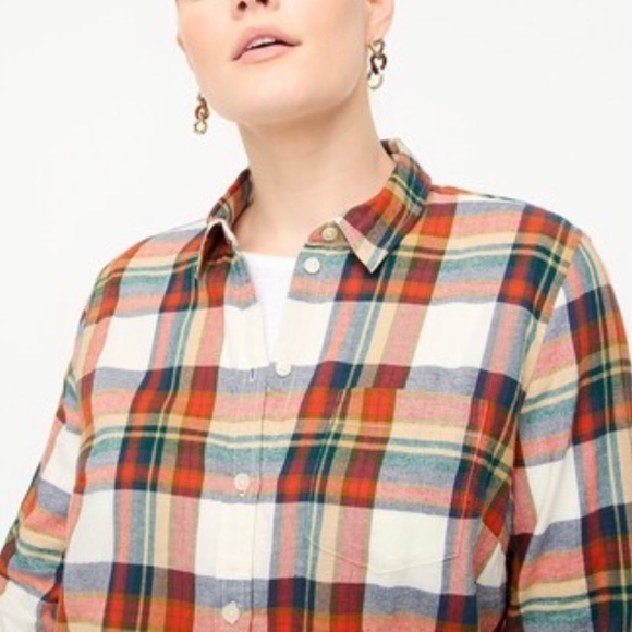 J.Crew Women Shacket Plaid Sherpa lining Cream Red Evergreen Flannel Sz S - Picture 1 of 14